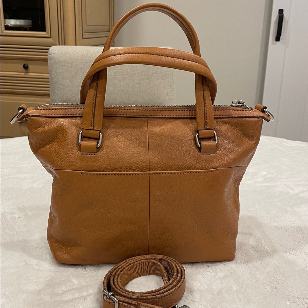 Fossil Cognac Brown Leather Satchel with Red Charm - Picture 2 of 9